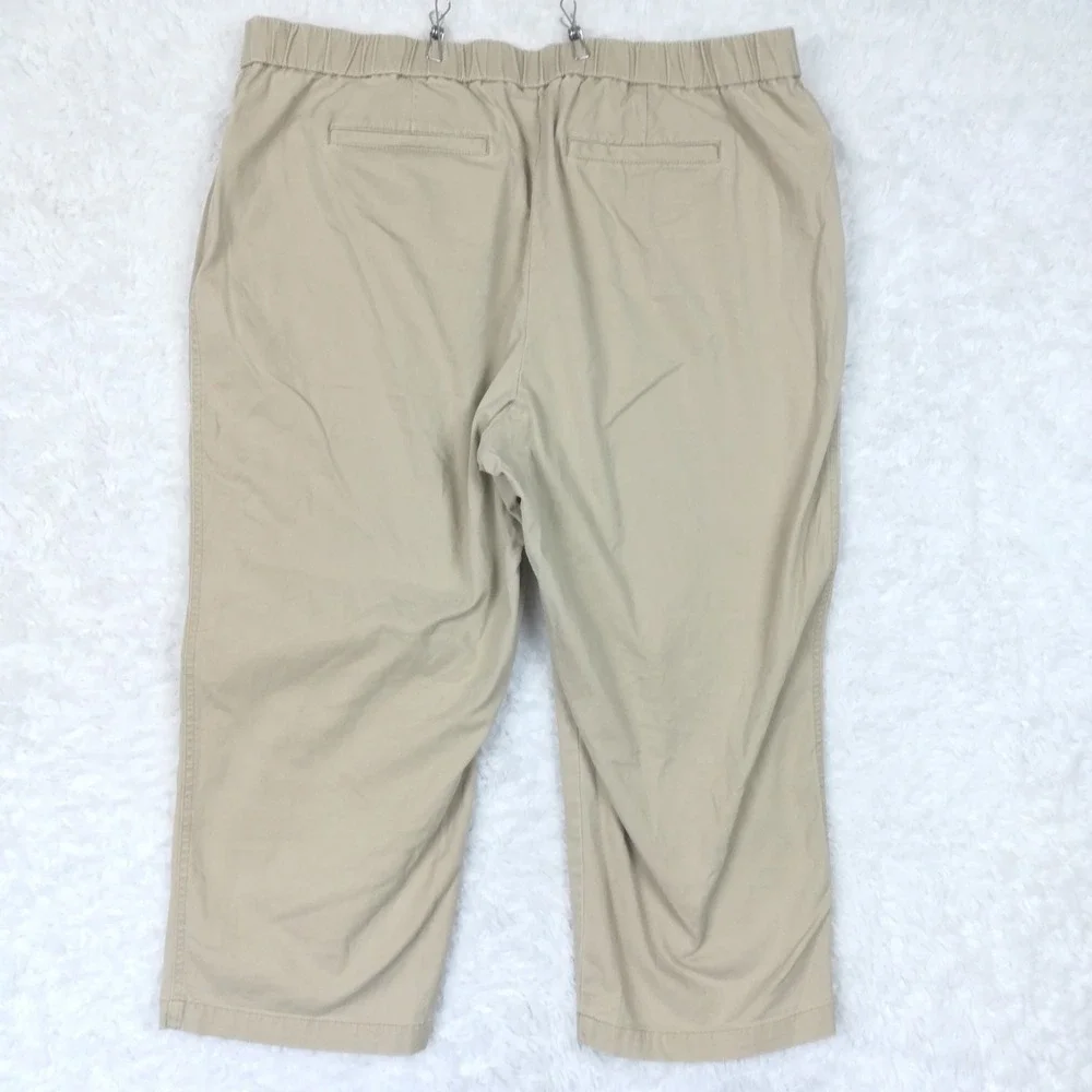 Lands End Womens Pants Capri Mid Rise Beige Pull On Elastic Waistband Plus 20W
